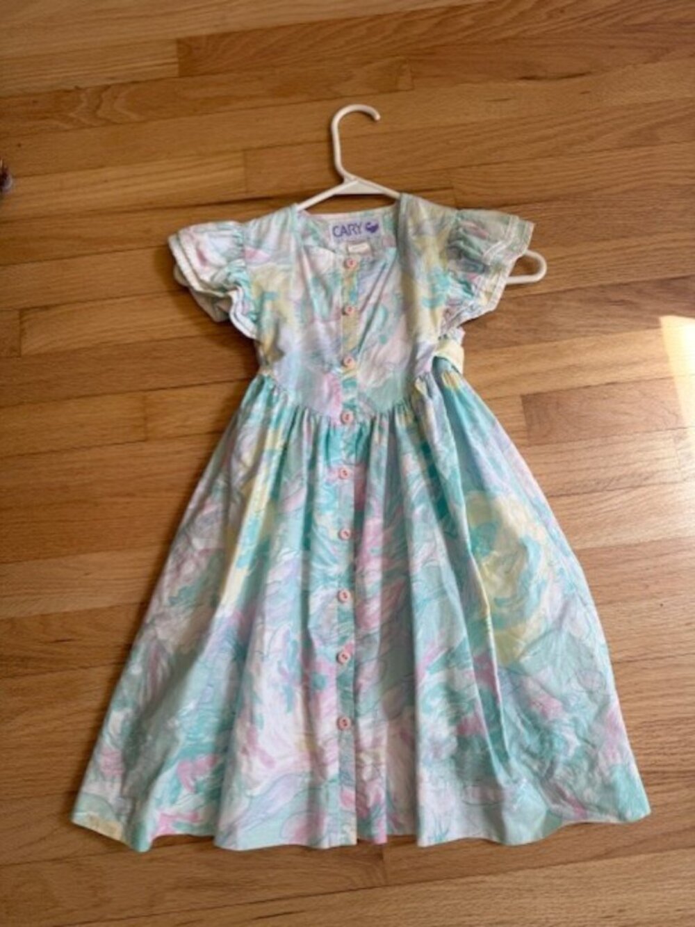 Vintage Cary San Francisco Girl’s Dress Sz 5 Lt Teal w/Pink/Yellow Flowers